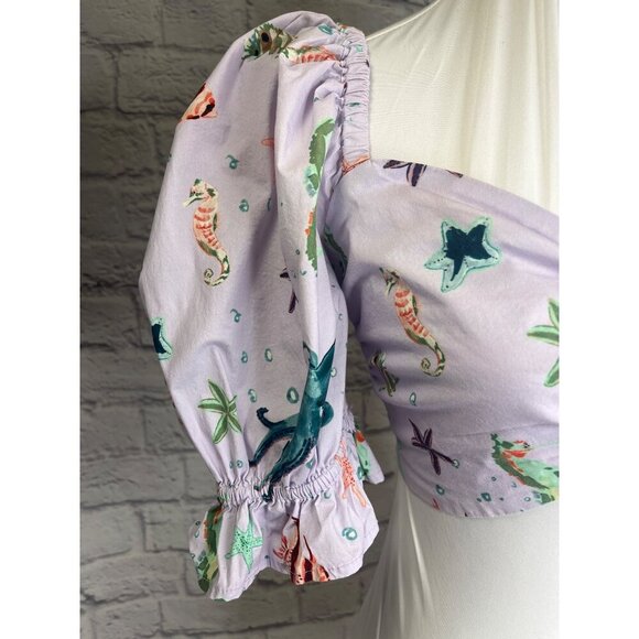 Hill House Isabella Crop Top Ladies Size Small Sea Creatures - Picture 4 of 7
